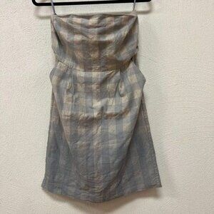 NWT Gap Strapless Gray/khaki Plaid Dress Strapless Back Zip Linen/Cotton Size 8